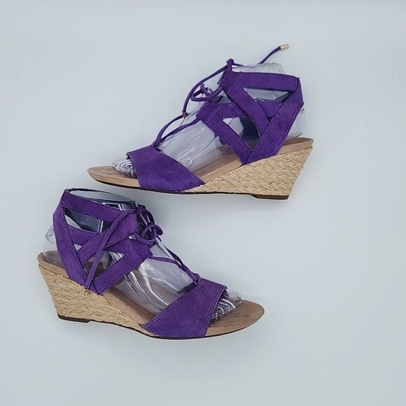 Vionic Noble Purple Tansy Espadrille Strappy Sandals Women's Sz 7 Wedge Heel - Picture 6 of 9